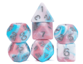 Satyr's Pain 7-Dice Set Blended Blue/Pink/White w/Silver Numbers Dnd Dice - 