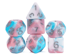 Satyr's Pain 7-Dice Set Blended Blue/Pink/White w/Silver Numbers Dnd Dice - 