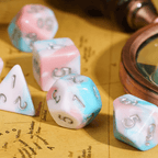 Satyr's Pain 7-Dice Set Blended Blue/Pink/White w/Silver Numbers Dnd Dice - 