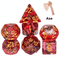Translucent Red & Clear Barbarian-Style 7-Dice Set Gold Axe Inside - 