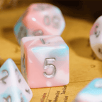 Satyr's Pain 7-Dice Set Blended Blue/Pink/White w/Silver Numbers Dnd Dice - 