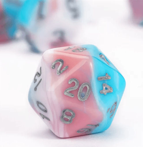 Satyr's Pain 7-Dice Set Blended Blue/Pink/White w/Silver Numbers Dnd Dice - 