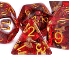Translucent Red & Clear Barbarian-Style 7-Dice Set Gold Axe Inside - 