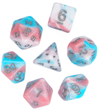Satyr's Pain 7-Dice Set Blended Blue/Pink/White w/Silver Numbers Dnd Dice - 