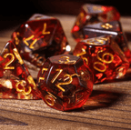 Translucent Red & Clear Barbarian-Style 7-Dice Set Gold Axe Inside - 