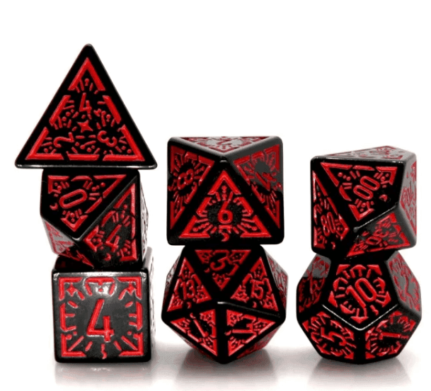 Arcane Flames Glyph Polyhedral Dice Set | 7-Dice Black & Red - 