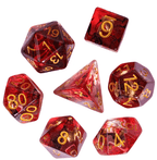 Translucent Red & Clear Barbarian-Style 7-Dice Set Gold Axe Inside - 