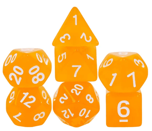Sunburst Orange Semi-Opaque Acrylic 7-Dice Set - Perfect Starter Kit for RPG Enthusiasts - 