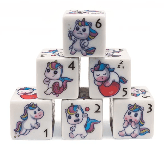 (White) Unicorn Dice | Printed d6 Dice Featuring Fantasy Animal Numbered - 1 Dice