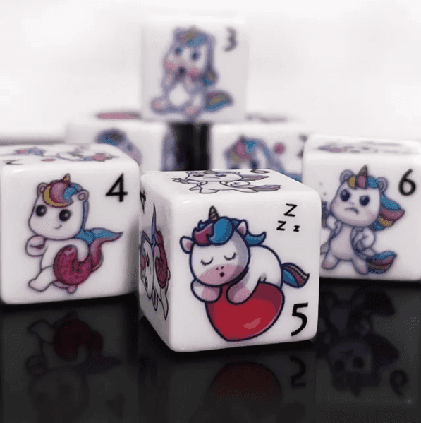 (White) Unicorn Dice | Printed d6 Dice Featuring Fantasy Animal Numbered - 1 Dice