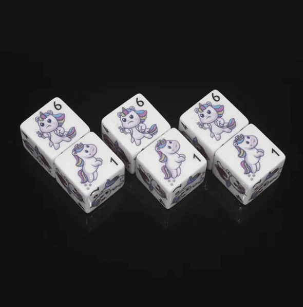 (White) Unicorn Dice | Printed d6 Dice Featuring Fantasy Animal Numbered - 1 Dice