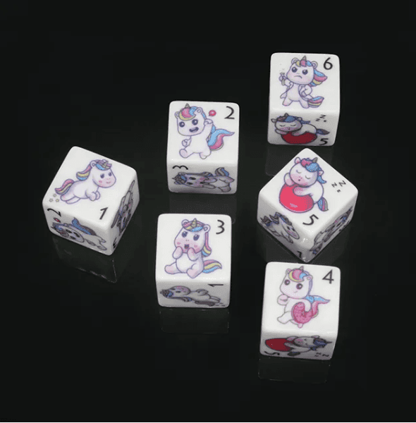 (White) Unicorn Dice | Printed d6 Dice Featuring Fantasy Animal Numbered - 1 Dice