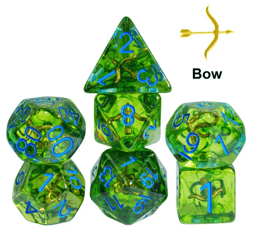 Mystic Archer's Enchantment | Green 7-Dice DND Hunter Dice Set - 