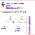 50pcs 3mm (Approximately 1/8") Sphere Magnets N52