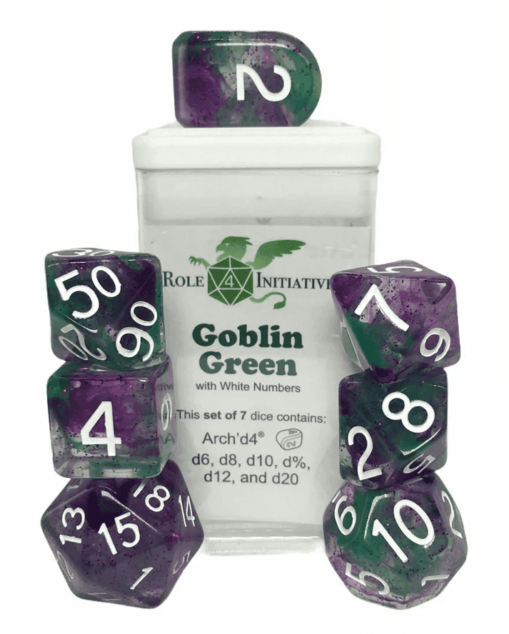 Goblin Green | 7-Dice Set Purple & Green Glitter Role4Initiative - 