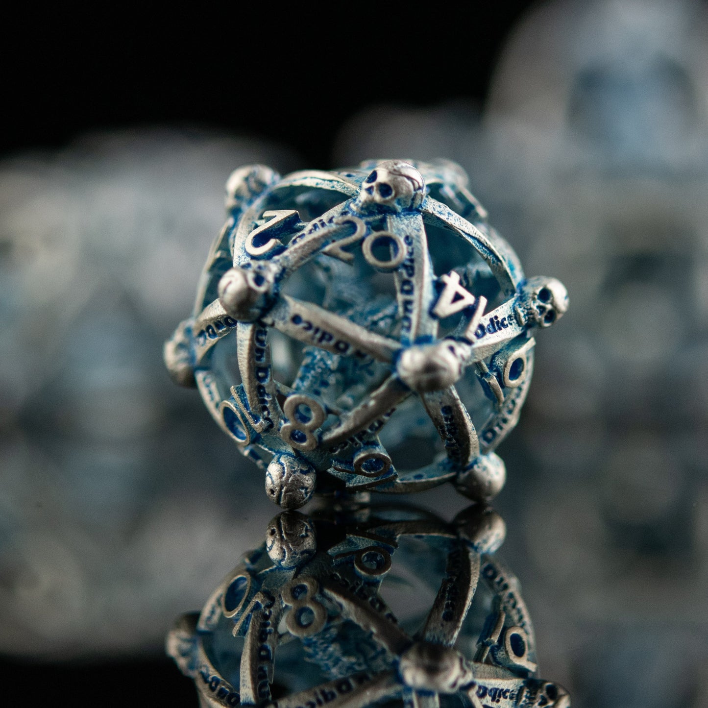 Draco Immortui Hollow Metal Dice Set - Aqua and Silver