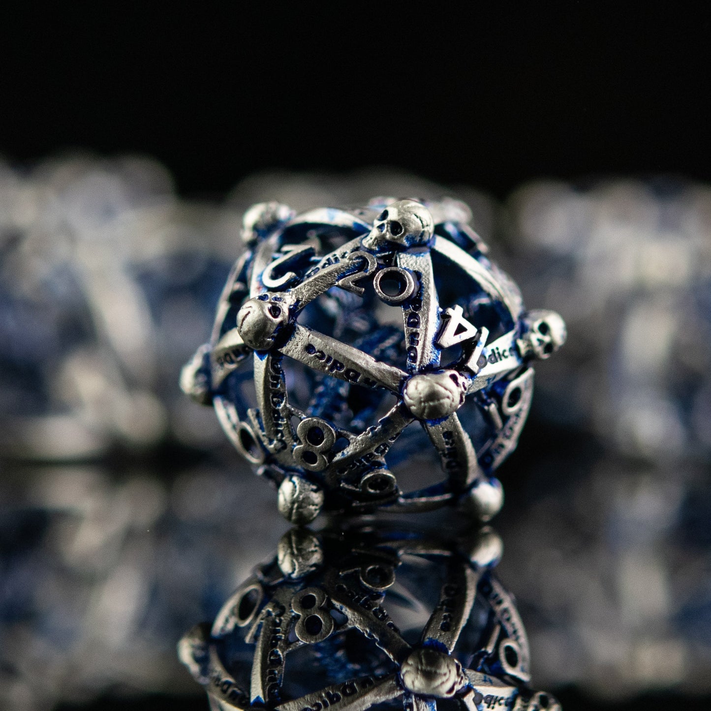 Draco Immortui Hollow Metal Dice Set - Blue and Silver