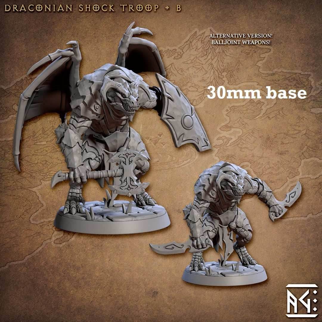 Draconian Shock Troop: Sculpt B (Male Dragonborn Soldier / Assassin) - Winged / Shield / Axe
