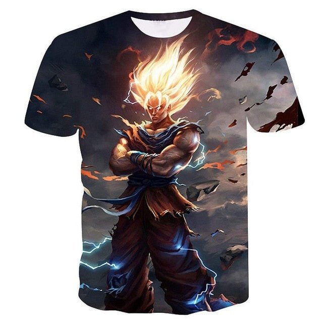 Dragon Ball Z Super Saiyan Goku Vegeta Printed Short Sleeve T-shirt Costume Summer Fashion Daily Casual Tee Shirts  Plus Size