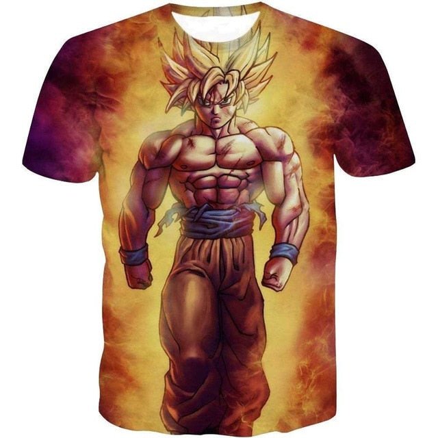 Dragon Ball Z Super Saiyan Goku Vegeta Printed Short Sleeve T-shirt Costume Summer Fashion Daily Casual Tee Shirts  Plus Size