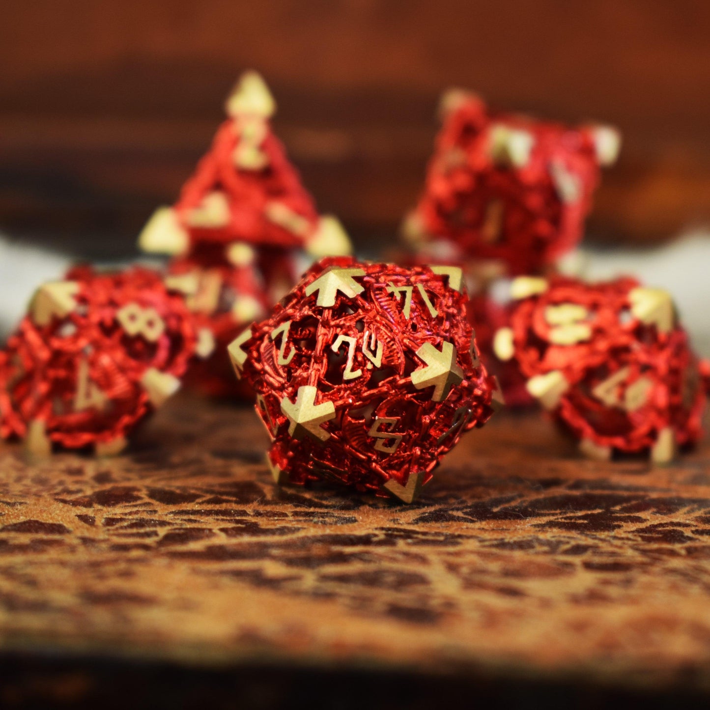 Dragon's Lair Hollow Metal Dice Set - Red