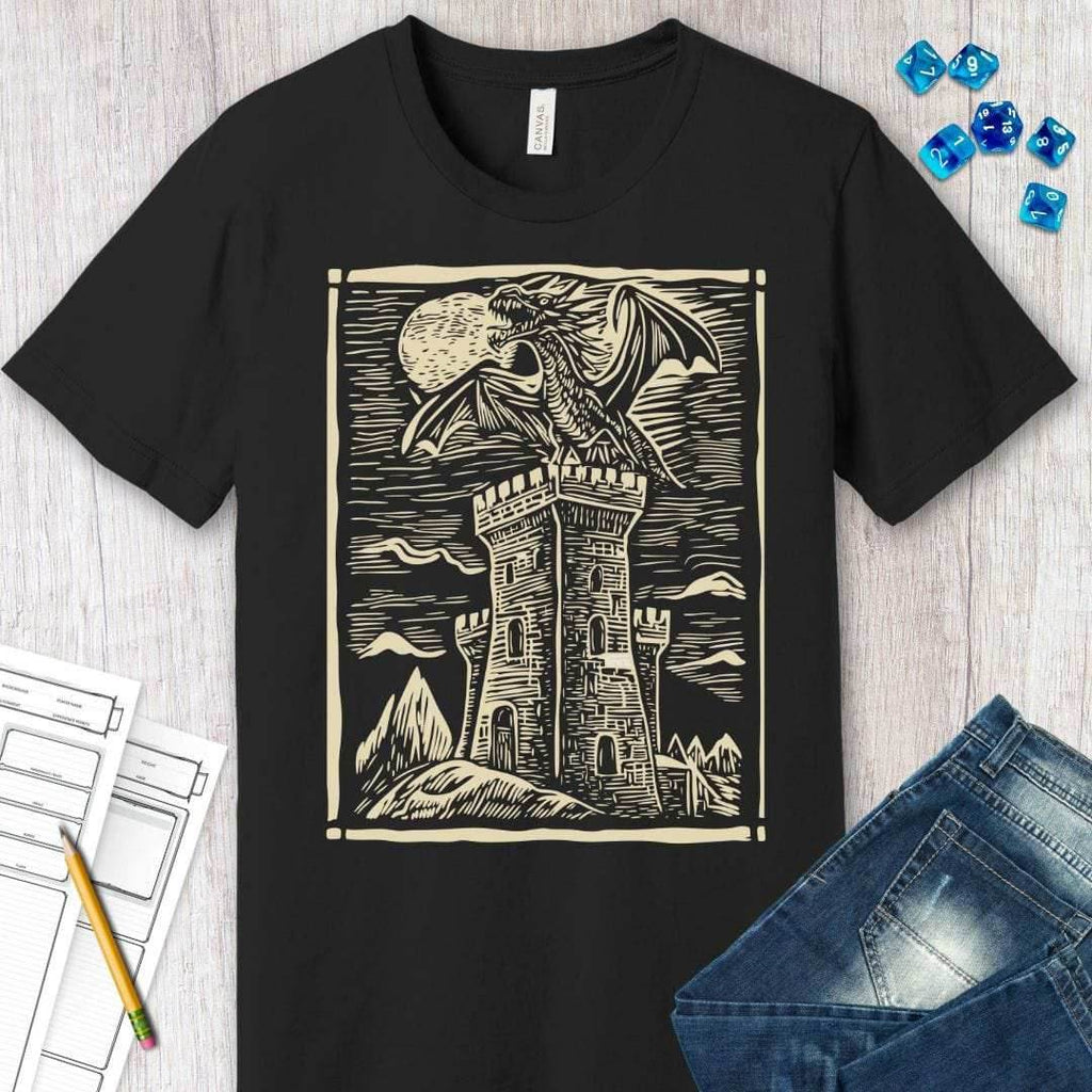 Dragon Shirt - Vintage Medieval Art - Black / S