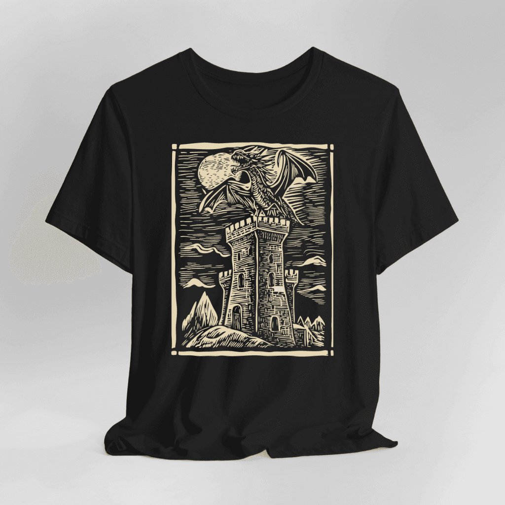 Dragon Shirt - Vintage Medieval Art - Black / S