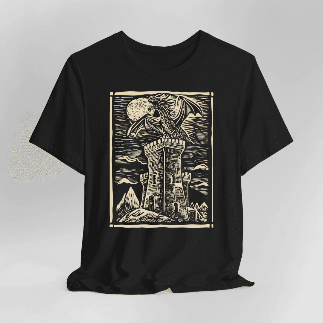 Dragon Shirt - Vintage Medieval Art - Black / S