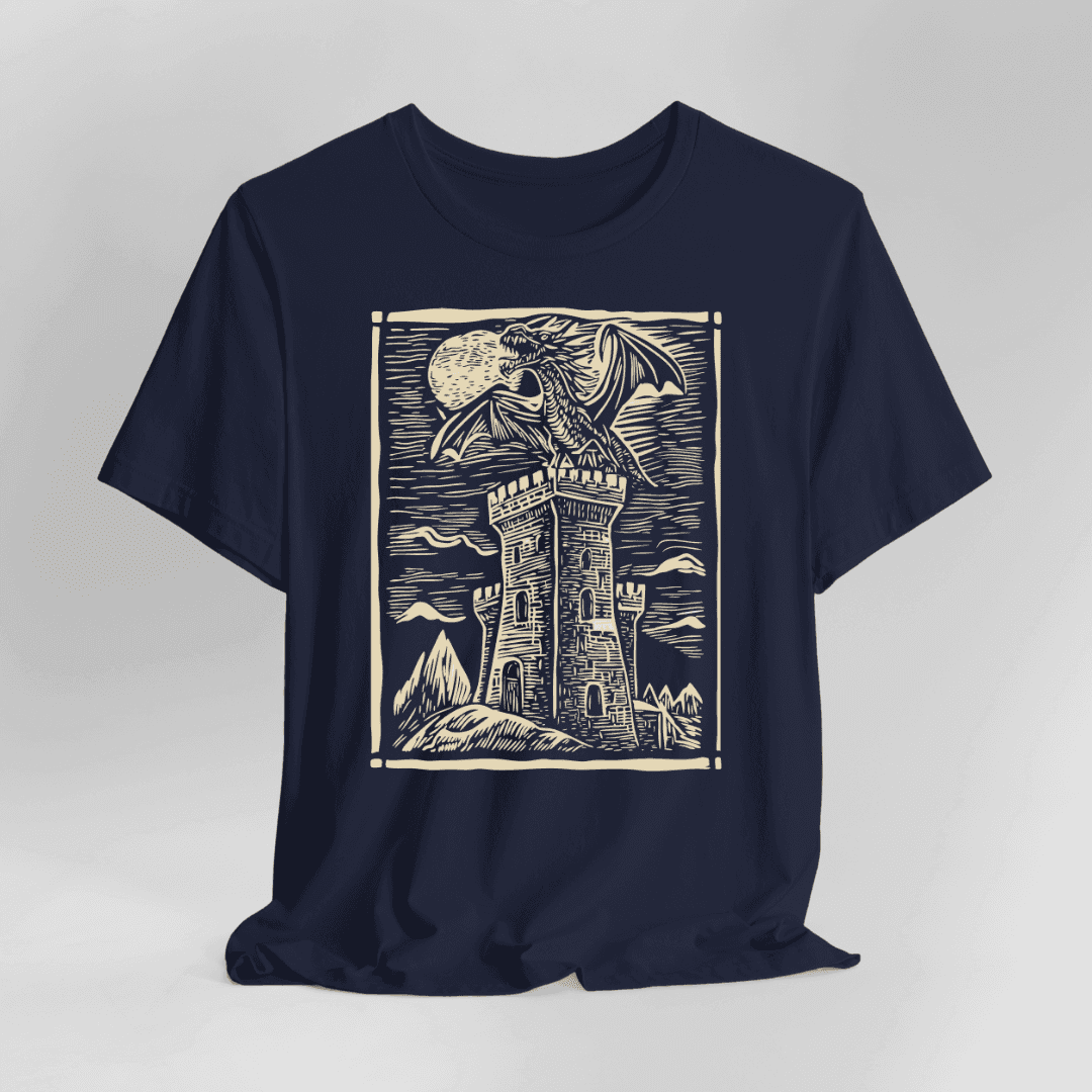 Dragon Shirt - Vintage Medieval Art - Navy / S