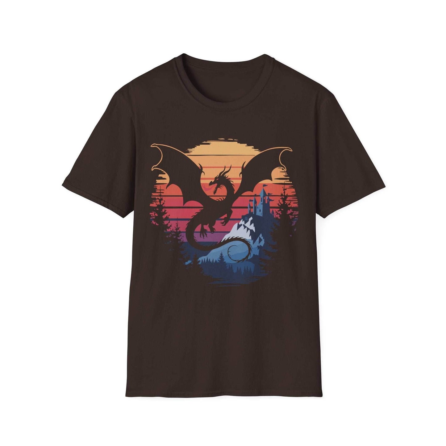 Dragon T-shirt - Fantasy Landscape - Dark Chocolate / S