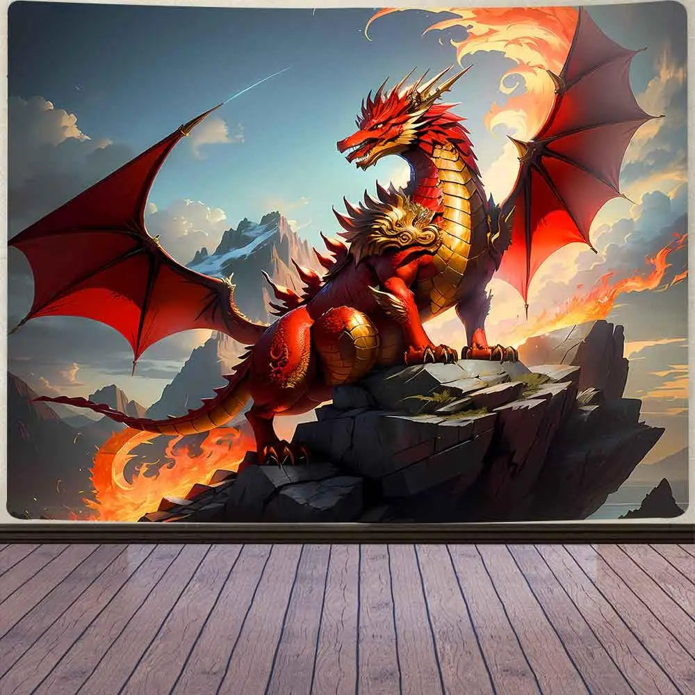 Dragon Tapestry Fantasy Gothic Animal Wall Tapestry Medieval Dragon Tapestry Art Tapestries Beach Blanket for Livingroom Bedroom