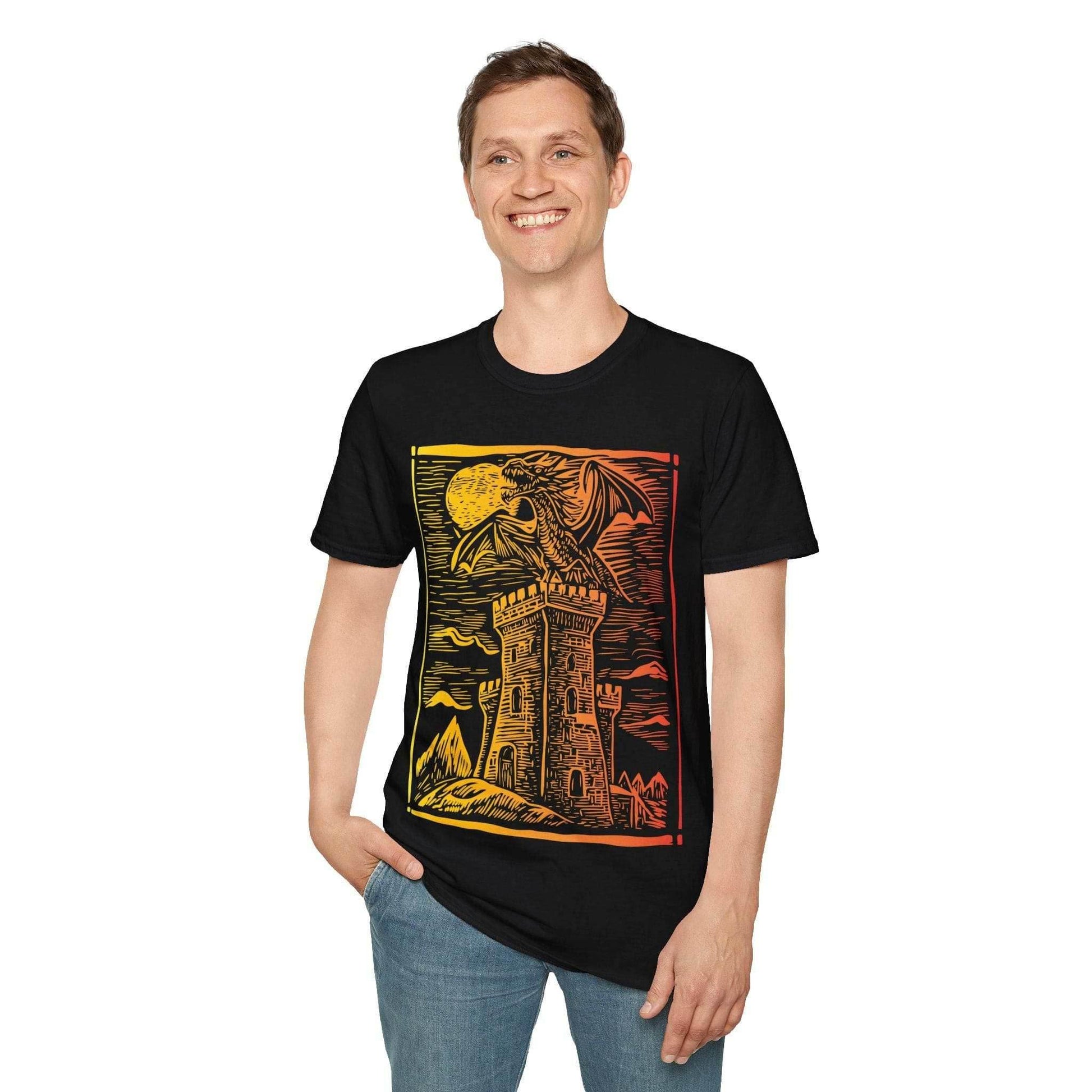 Dragon Vintage Medieval Art Gradient T-Shirt - Navy / S