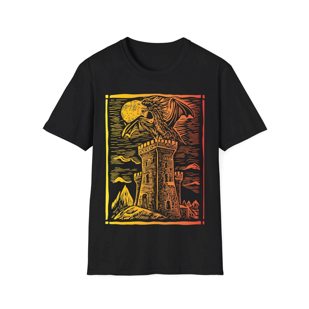 Dragon Vintage Medieval Art Gradient T-Shirt - Black / S