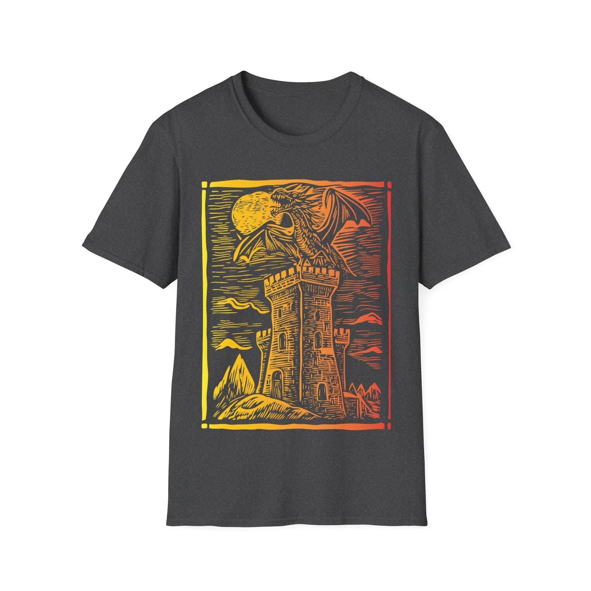 Dragon Vintage Medieval Art Gradient T-Shirt - Dark Heather / S