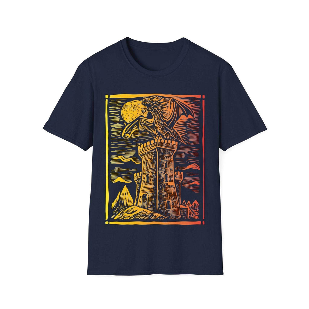 Dragon Vintage Medieval Art Gradient T-Shirt - Navy / S