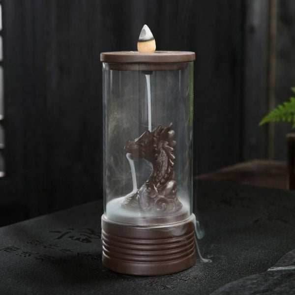 Aries Dragon Backflow Glass Incense Burner - Brown