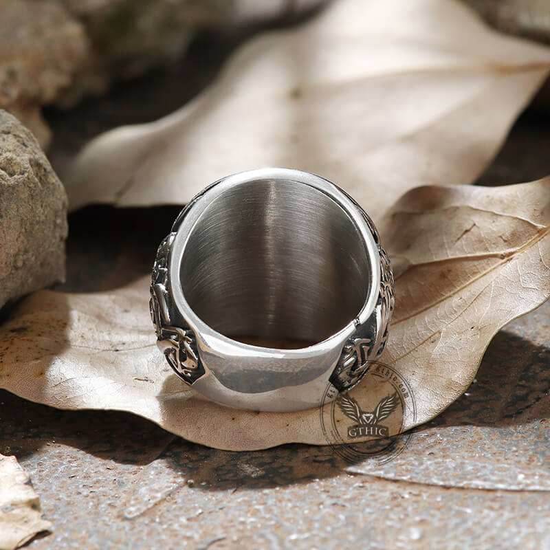 Dragon Ship Stainless Steel Viking Ring - Stainless Steel / 7
