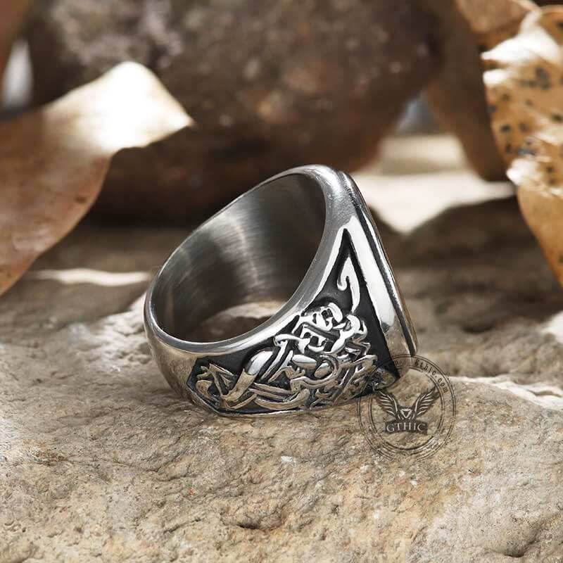 Dragon Ship Stainless Steel Viking Ring - Stainless Steel / 7