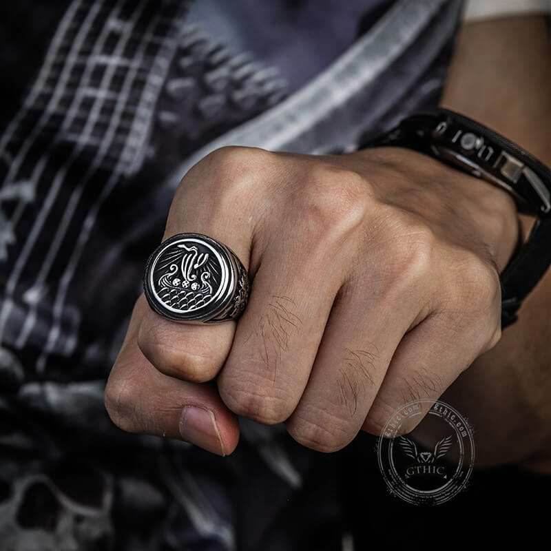 Dragon Ship Stainless Steel Viking Ring - Stainless Steel / 7