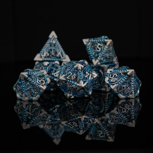 Dragonguard Hollow Metal Dice Set - Azure and Silver