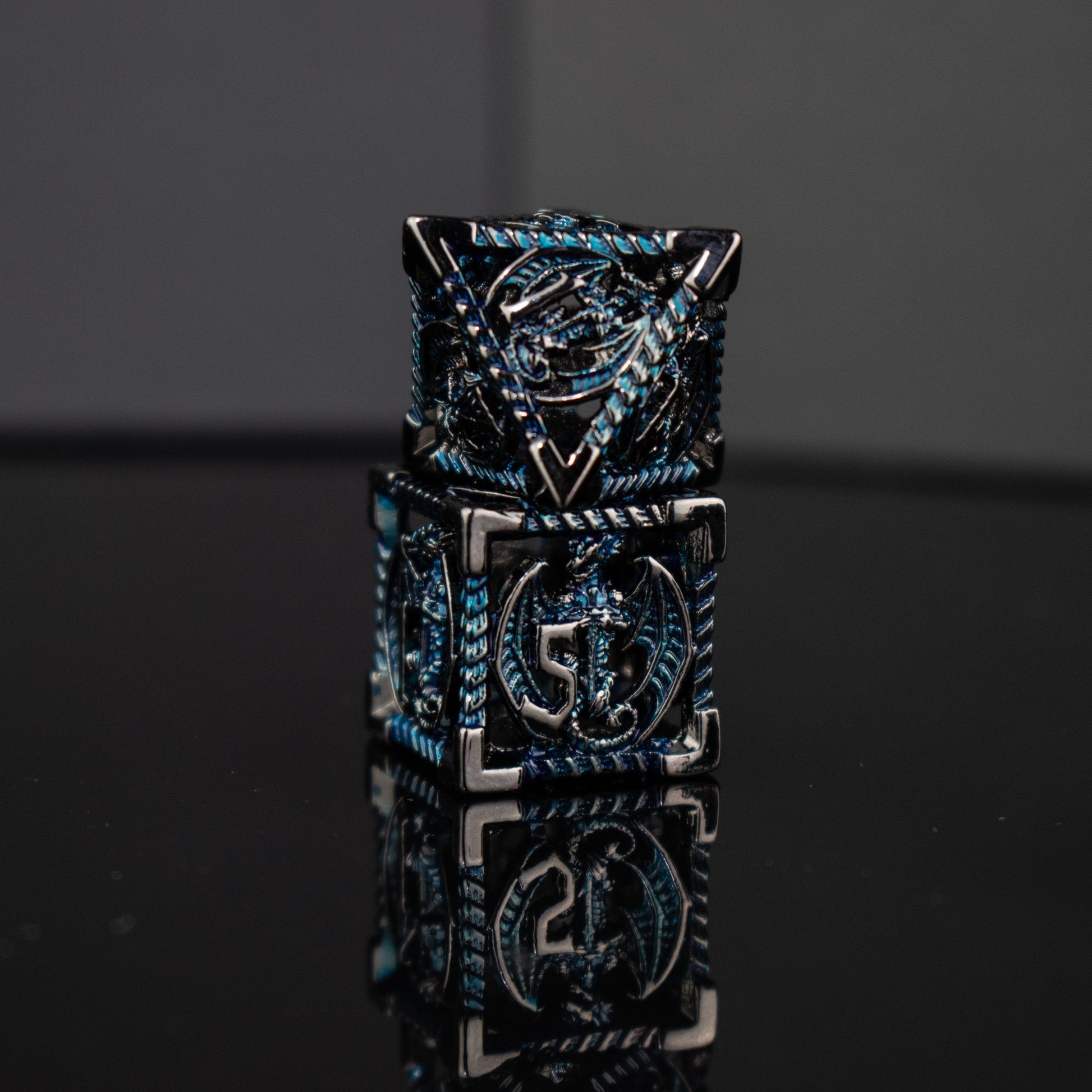 Dragonguard Hollow Metal Dice Set - Cobalt and Shadow