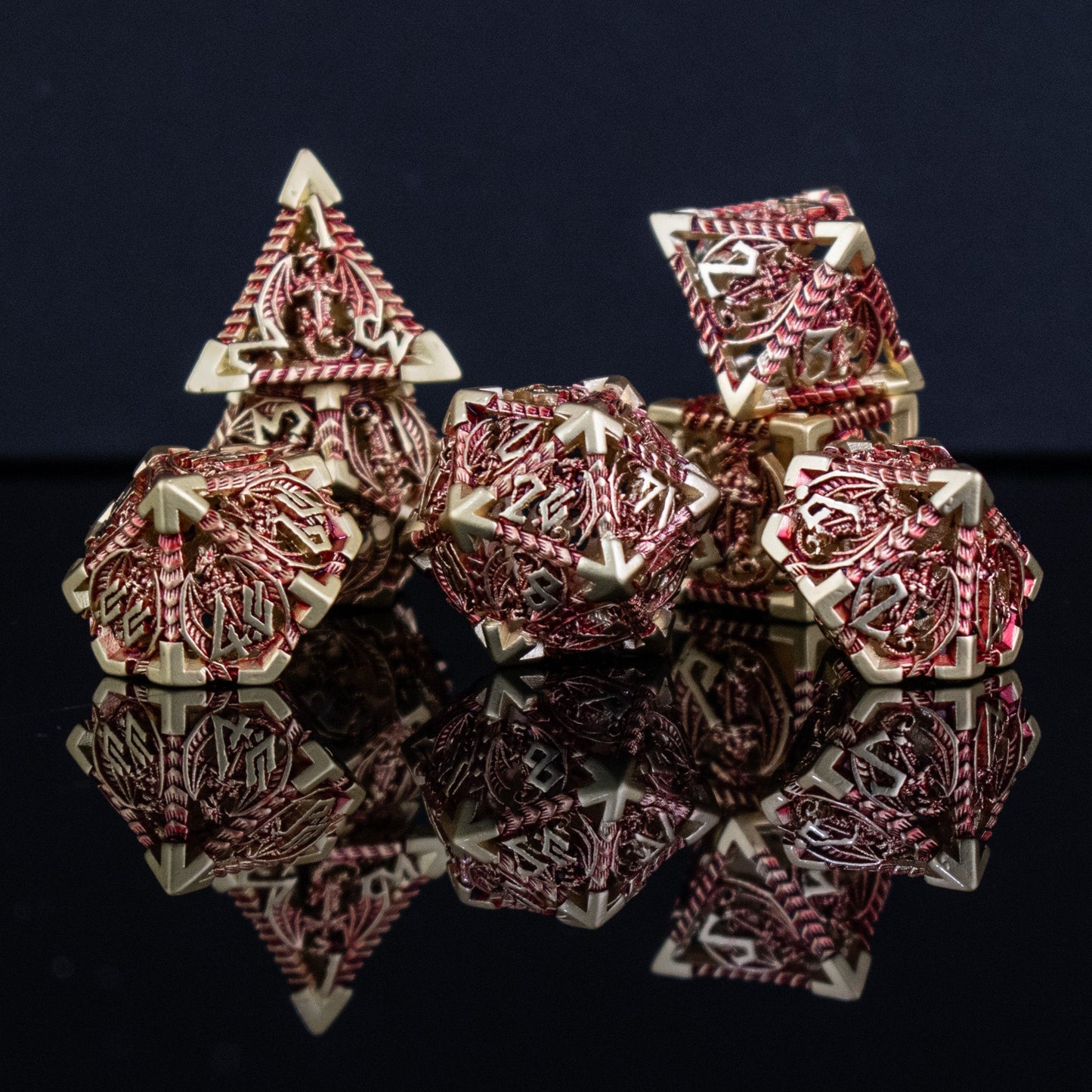 Dragonguard Hollow Metal Dice Set - Crimson and Gold