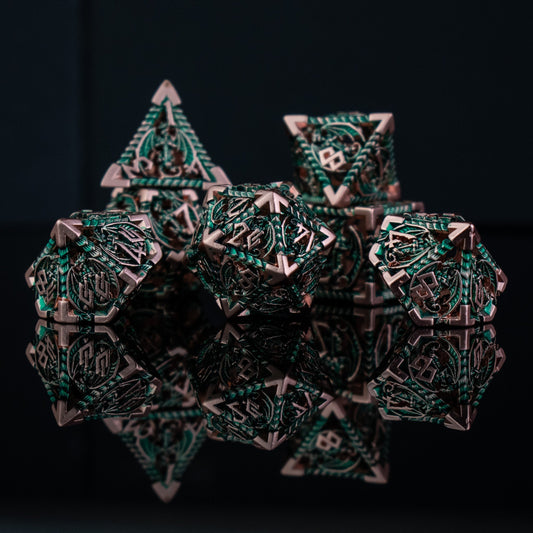 Dragonguard Hollow Metal Dice Set - Emerald and Bronze