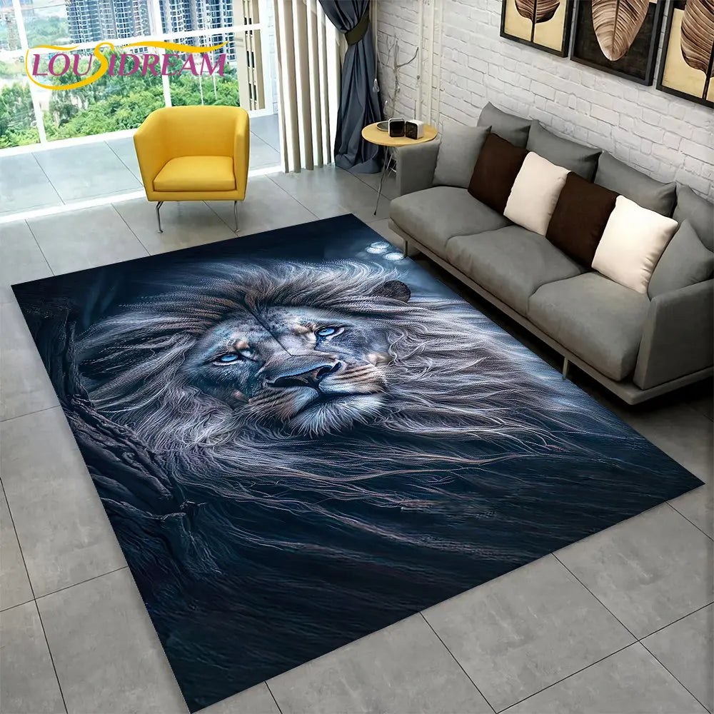 Dream Lion Animal 3D Area Rug Large,Carpet Rug for Living Room Bedroom Sofa Doormat Decoration,Kid Play Non-slip Floor Mat