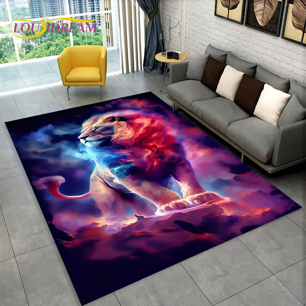 Dream Lion Animal 3D Area Rug Large,Carpet Rug for Living Room Bedroom Sofa Doormat Decoration,Kid Play Non-slip Floor Mat