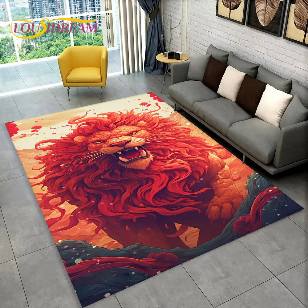 Dream Lion Animal 3D Area Rug Large,Carpet Rug for Living Room Bedroom Sofa Doormat Decoration,Kid Play Non-slip Floor Mat