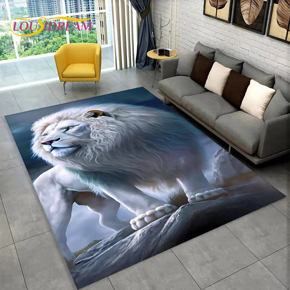 Dream Lion Animal 3D Area Rug Large,Carpet Rug for Living Room Bedroom Sofa Doormat Decoration,Kid Play Non-slip Floor Mat