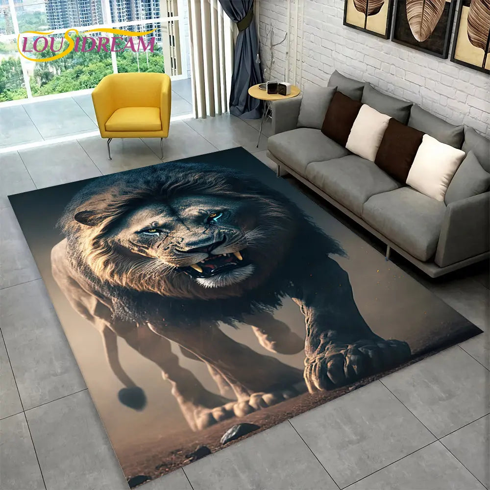 Dream Lion Animal 3D Area Rug Large,Carpet Rug for Living Room Bedroom Sofa Doormat Decoration,Kid Play Non-slip Floor Mat