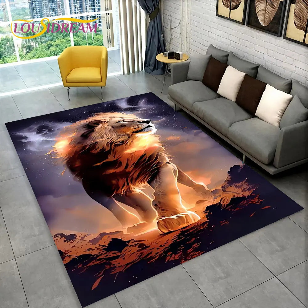 Dream Lion Animal 3D Area Rug Large,Carpet Rug for Living Room Bedroom Sofa Doormat Decoration,Kid Play Non-slip Floor Mat