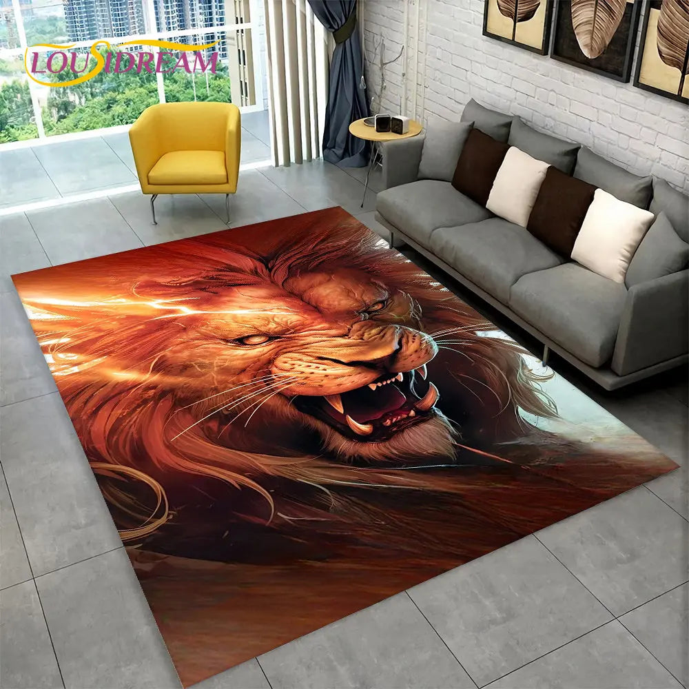 Dream Lion Animal 3D Area Rug Large,Carpet Rug for Living Room Bedroom Sofa Doormat Decoration,Kid Play Non-slip Floor Mat